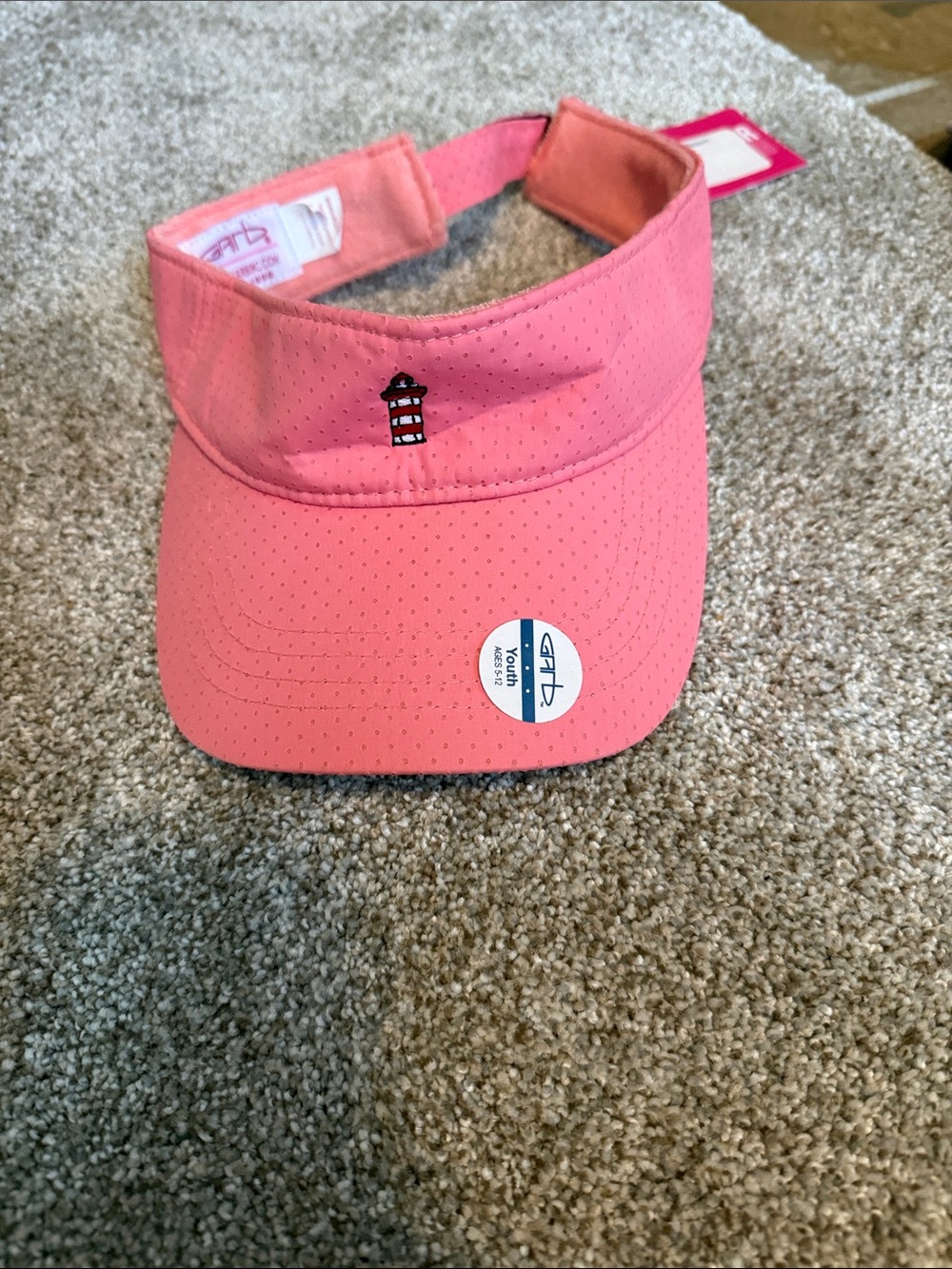 Youth Pink Kids Visor with Lighthouse Embroidery